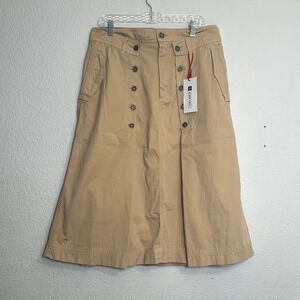 Zara SRPLS Womens Size Large Tan Midi Cotton Skirt NWT A Line Career Office Work